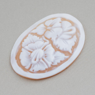 Camée gravé à la main fabriqué en Italie de fleurs de coquille sardonique ovale 35x45mm 1pc Mod3