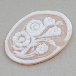 Camafeo Grabado A Mano Hecho En Italia De Flores De Concha Sardónica Ovalado 40x50mm 1pc Mod10