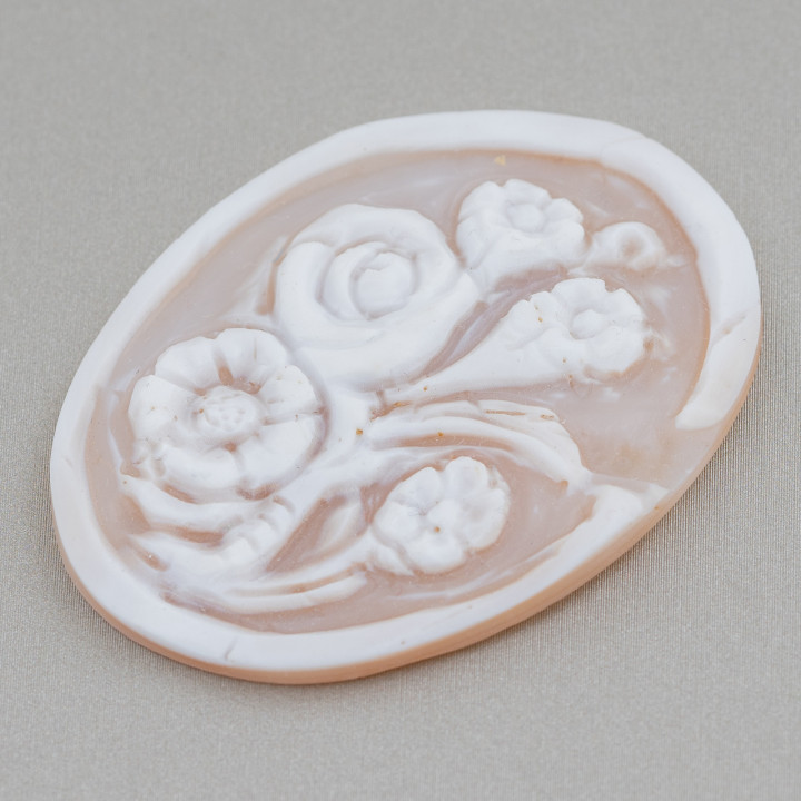 Camafeo Grabado A Mano Hecho En Italia De Flores De Concha Sardónica Ovalado 40x50mm 1pc Mod10