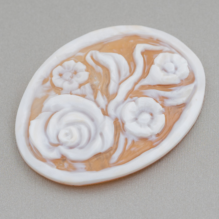 Camafeo Grabado A Mano Hecho En Italia De Flores De Concha Sardónica Ovalado 40x50mm 1pc Mod12