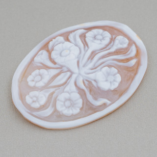 Hand Engraved Cameo Made in Italy of Sardonyx Shell Flowers Oval 40x50mm 1pc Mod3