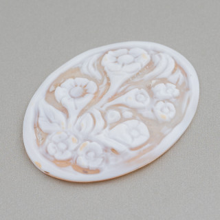 Hand Engraved Cameo Made in Italy of Sardonyx Shell Flowers Oval 40x50mm 1pc Mod4