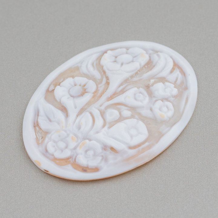 Hand Engraved Cameo Made in Italy of Sardonyx Shell Flowers Oval 40x50mm 1pc Mod4