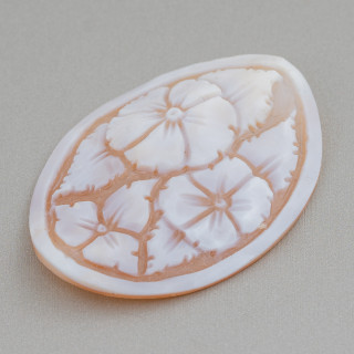 Hand Engraved Cameo Made in Italy of Sardonyx Shell Flowers Oval 40x50mm 1pc Mod7