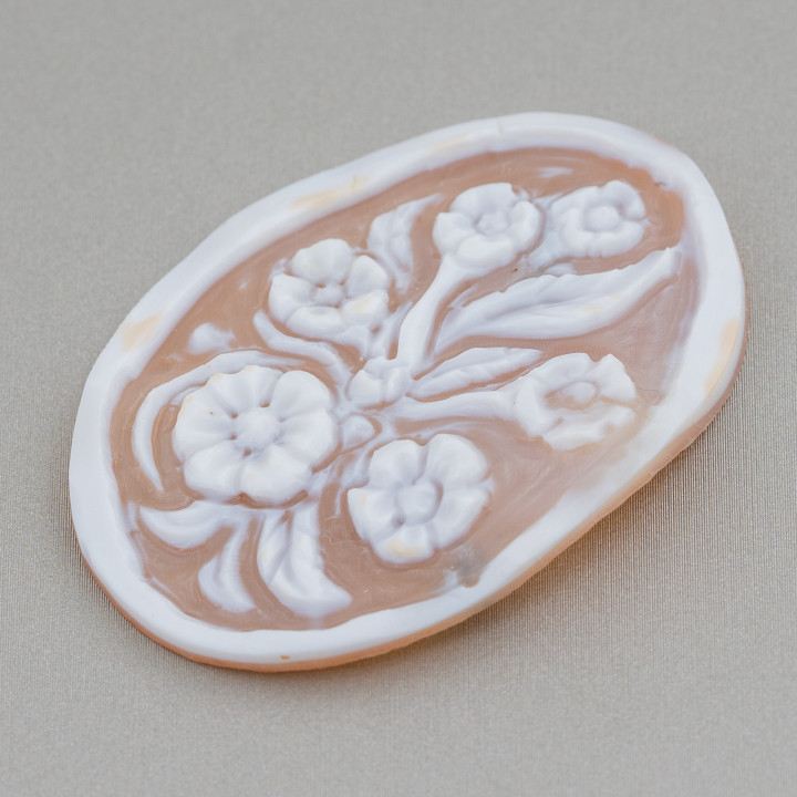 Χειροποίητο χαραγμένο Cameo Made in Italy από Sardonyx Shell Flowers Oval 40x50mm 1pc Mod8