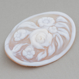 Hand Engraved Cameo Made in Italy of Sardonyx Shell Flowers Oval 40x50mm 1pc Mod9