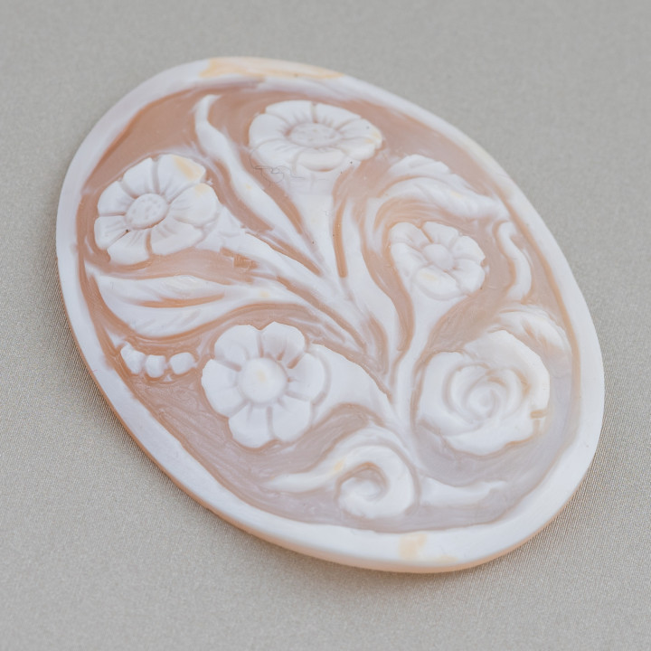 Χειροποίητο Cameo Made in Italy από Sardonyx Shell Flowers Oval 42x55mm 1pc Mod1