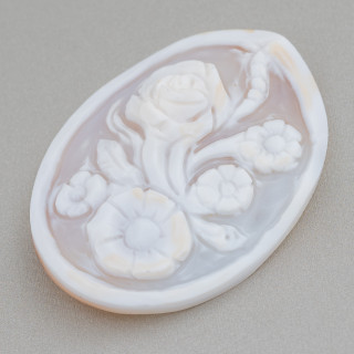 Χειροποίητο Cameo Made in Italy από Sardonyx Shell Flowers Oval 42x55mm 1pc Mod2