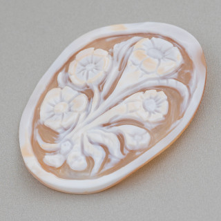 Χειροποίητο χαραγμένο Cameo Made in Italy από Sardonyx Shell Flowers Oval 42x55mm 1pc Mod5