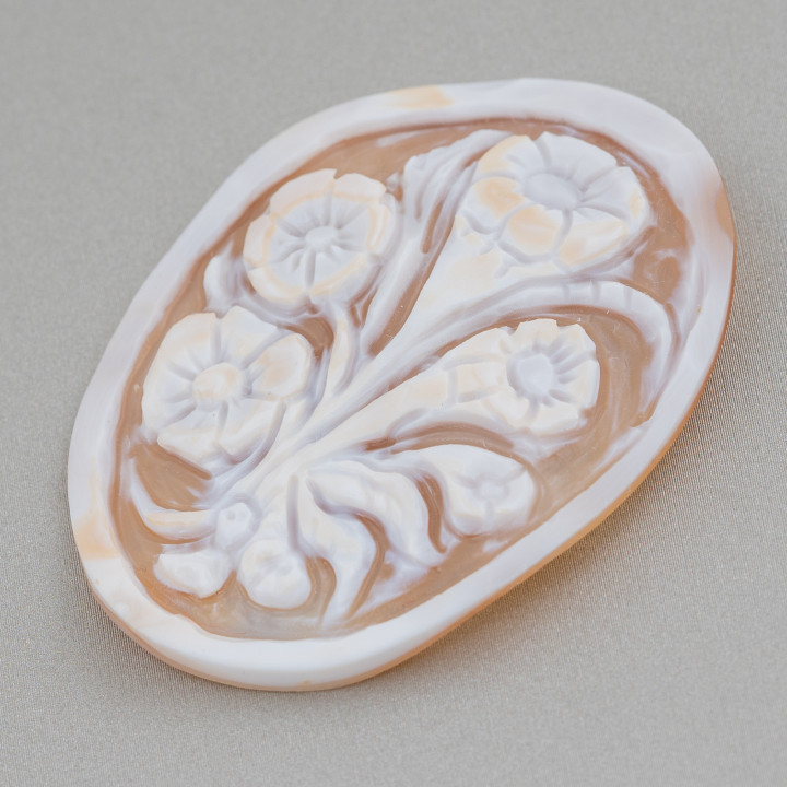 Χειροποίητο χαραγμένο Cameo Made in Italy από Sardonyx Shell Flowers Oval 42x55mm 1pc Mod5
