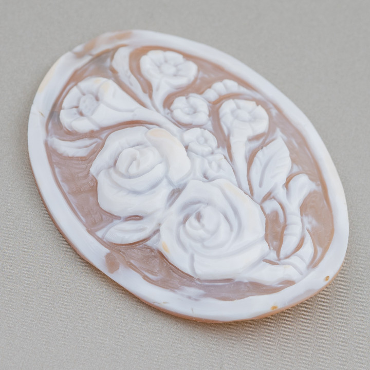 Camée gravé à la main fabriqué en Italie de fleurs de coquille sardonique ovale 46x60mm 1pc Mod1