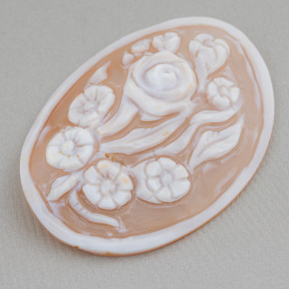 Χειροποίητο Cameo Made in Italy από Sardonyx Shell Flowers Oval 46x60mm 1pc Mod2