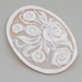 Camafeo Grabado A Mano Hecho En Italia De Flores De Concha Sardónica Ovalado 46x60mm 1pc Mod3