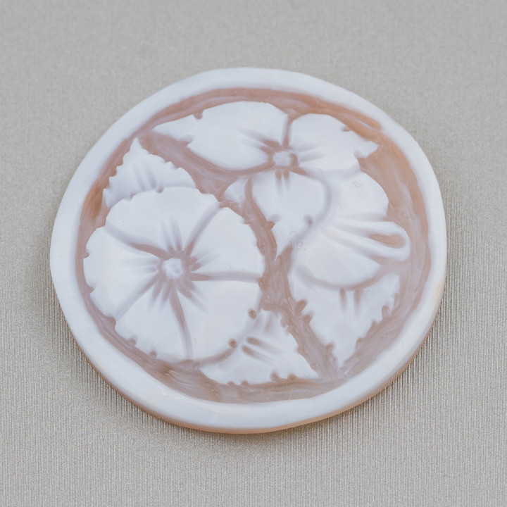 Χειροποίητο χαραγμένο Cameo Made in Italy από Sardonyx Shell Flowers Στρογγυλά 40mm 1τμχ