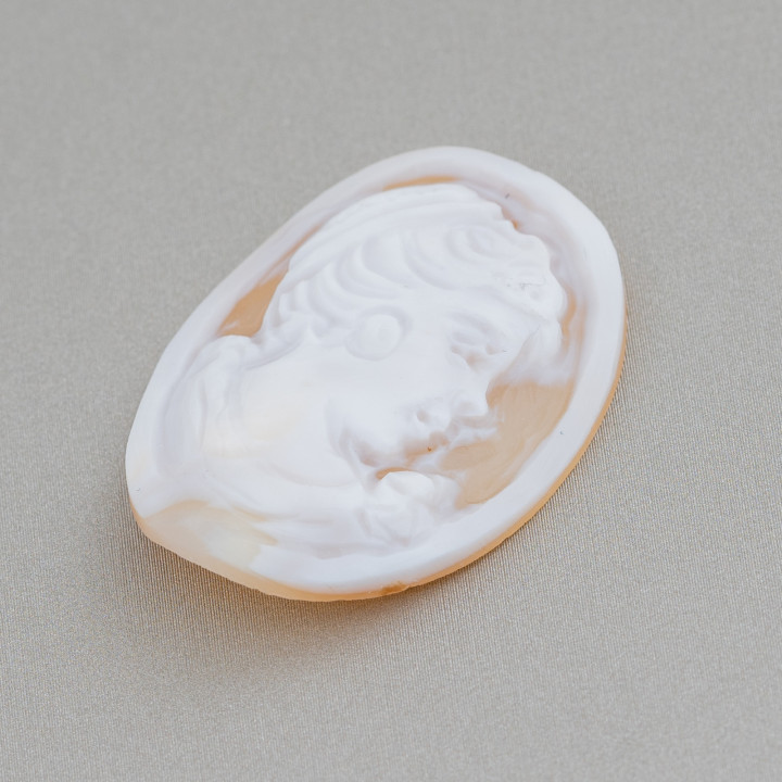 Handgravierte Kamee, hergestellt in Italien, aus sardonischer Muschel, Frauengesicht, oval, 26 x 35 mm, 1 Stück, Mod2