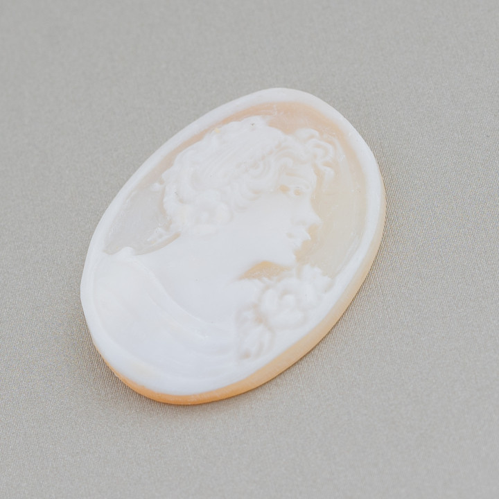 Camafeo Grabado A Mano Hecho En Italia De Concha Sardónica Cara De Mujer Ovalada 26x35mm 1pc Mod3