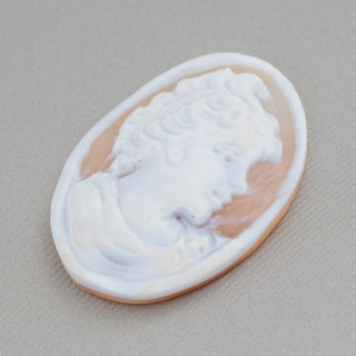 Handgravierte Kamee, hergestellt in Italien, aus sardonischer Muschel, Frauengesicht, oval, 30 x 40 mm, 1 Stück, Mod1