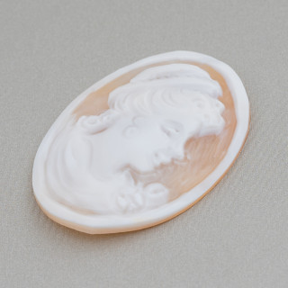 Cammeo Inciso A Mano Made In Italy Di Conchiglia Sardonica Viso Da Donna Ovale 30x40mm 1pz Mod2