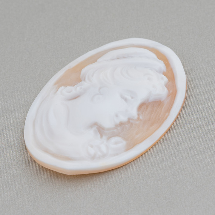 Camée gravé à la main fabriqué en Italie de coquille sardonique visage de femme ovale 30x40mm 1pc Mod2