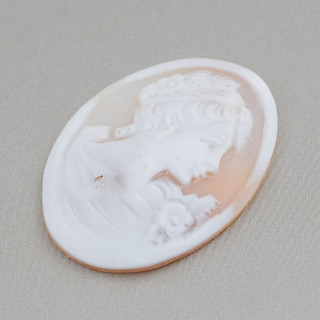 Handgravierte Kamee, hergestellt in Italien, aus sardonischer Muschel, Frauengesicht, oval, 30 x 40 mm, 1 Stück, Mod3