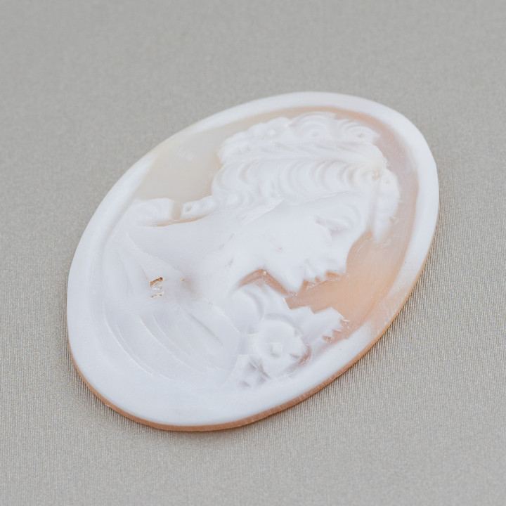 Hand Engraved Cameo Made in Italy of Sardonic Shell Oval Women's Face 30x40mm 1pc Mod3