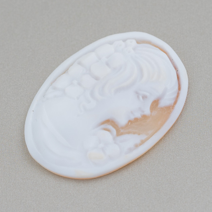 Camafeo Grabado A Mano Hecho En Italia De Concha Sardónica Cara De Mujer Ovalada 30x40mm 1pc Mod4
