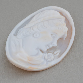 Handgravierte Kamee, hergestellt in Italien, aus sardonischer Muschel, Frauengesicht, oval, 40 x 50 mm, 1 Stück, MOD1