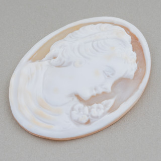 Camafeo Made In Italy Grabado A Mano De Concha Sardónica Cara De Mujer Ovalada 42x55mm 1ud MOD1