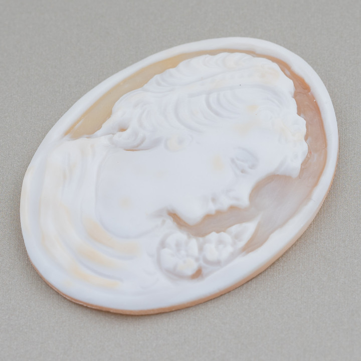 Hand Engraved Cameo Made in Italy of Sardonic Shell Oval Women's Face 42x55mm 1pc MOD1