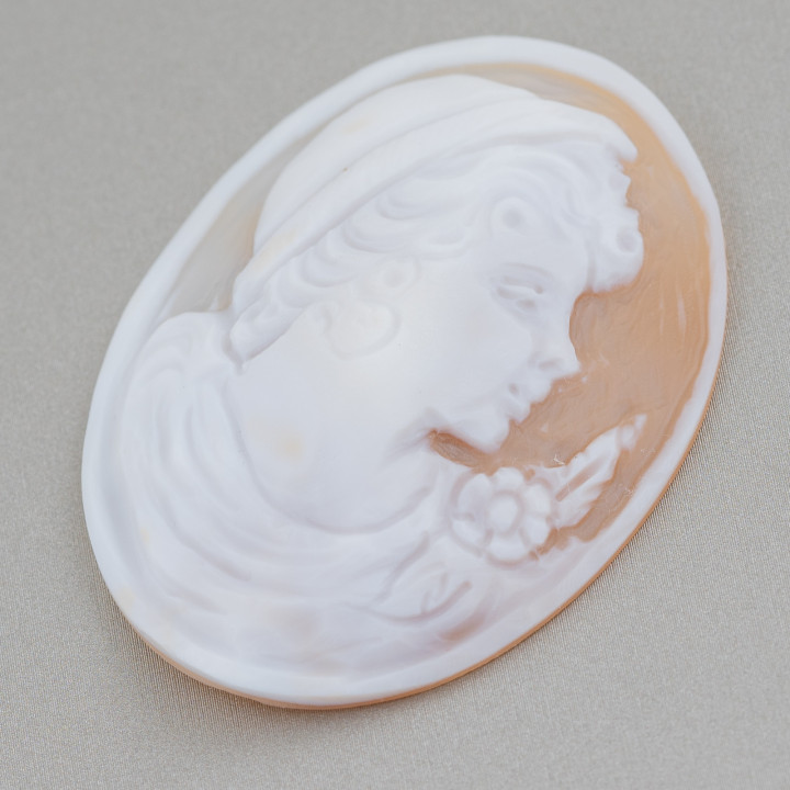 Hand Engraved Cameo Made in Italy of Sardonic Shell Oval Women's Face 42x55mm 1pc Mod2