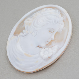 Χειροποίητο χαραγμένο Cameo Made in Italy από Οβάλ Γυναικείο Πρόσωπο Sardonic Shell 46x60mm 1τμχ