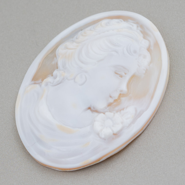 Χειροποίητο χαραγμένο Cameo Made in Italy από Οβάλ Γυναικείο Πρόσωπο Sardonic Shell 46x60mm 1τμχ