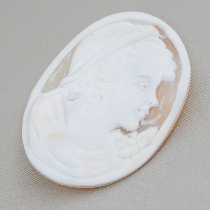Hand Engraved Cameo Made in Italy of Sardonic Shell Oval Women's Face 46x60mm 1pc Mod2