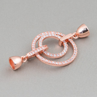 Chiusura Di Argento 925 Con Zirconi Cerchio 45x23mm Coppette Da 7mm 1pz Oro Rosa