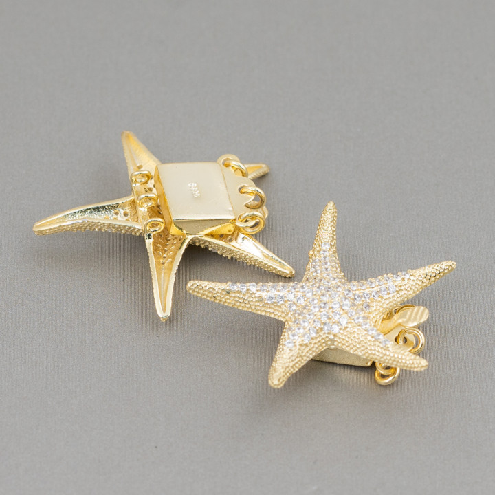 925 Silver Clasp With Multistrand Micropave Zircons Starfish 30mm 1pc Golden
