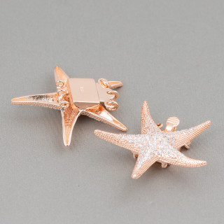 925 Silver Clasp With Multistrand Micropave Zircons Starfish 30mm 1pc Rose Gold