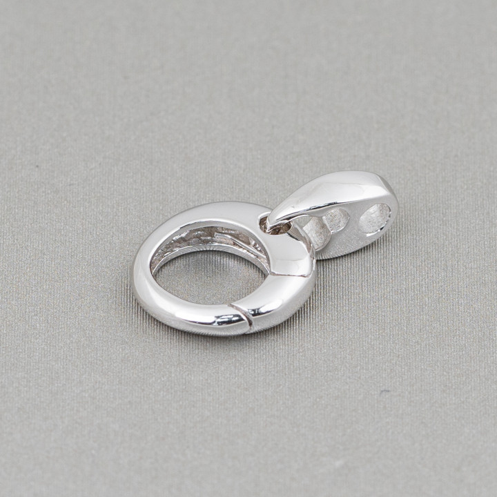 Fermoir à Ressort Rond en Argent 925 avec Crochet 11x17mm 4pcs Rhodié
