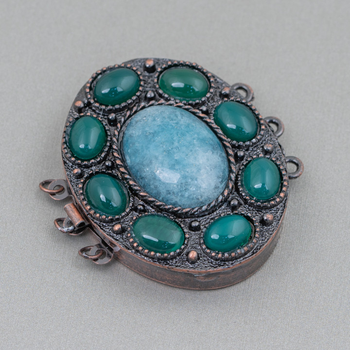 Bronze Clasp With Oval Hard Stone 30x40mm 3 Rows 2pcs MOD1