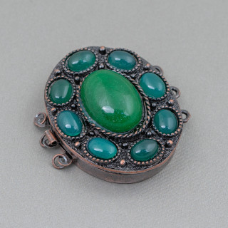 Bronze Clasp With Oval Hard Stone 30x40mm 3 Rows 2pcs MOD2