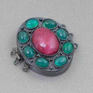 Bronze Clasp With Oval Hard Stone 30x40mm 3 Rows 2pcs MOD3