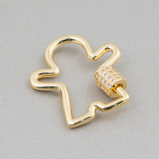 Verschlusshaken Bronze mit Zirkonia Micropavé 3 Stk. Öffnungsschraube Golden Bimbo 25x27mm