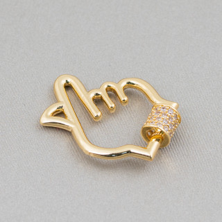 Bronze Hook Closure With Zircons Micropave' 3pcs Screw Opening Golden Hand 26x28mm