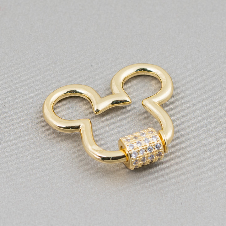 Cierre Gancho Bronce Con Micropave Circonitas 3pcs Apertura Tornillo Dorado Teddy 25x23mm