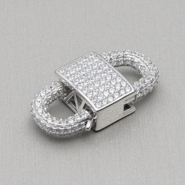Cierre Doble Gancho Plata 925 Con Micropave Circonitas 14x28mm 1pc Rodio