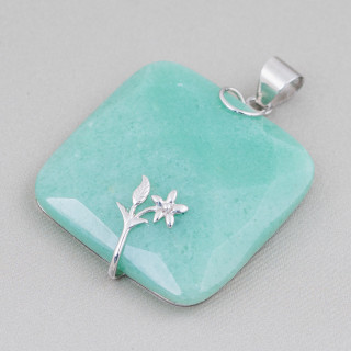 Pendant of 925 Silver and Semiprecious Stones Flat Square Faceted 40mm Mod2