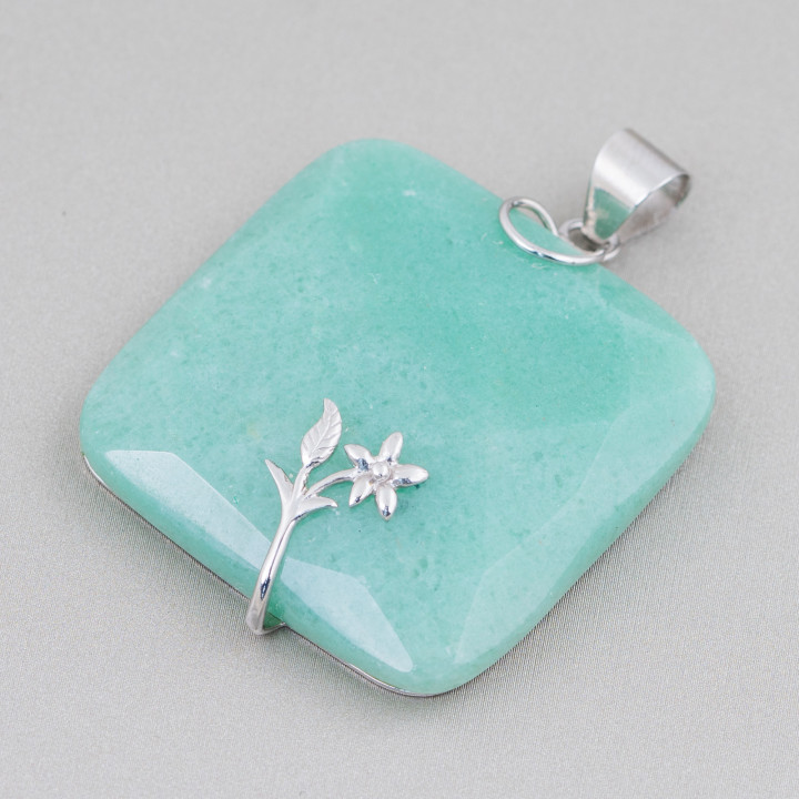 Pendentif Argent 925 Et Pierres Dures Carré Plat Facette 40mm Mod2