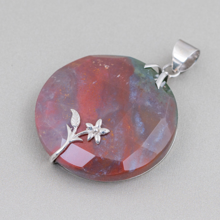 Colgante Plata De Ley 925 Y Piedras Duras Redondo Plano Facetado 40mm Mod2