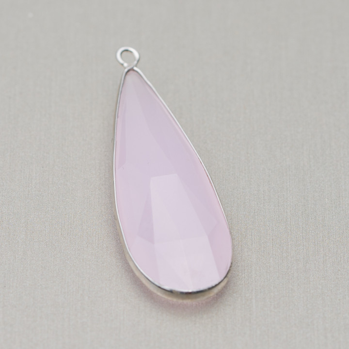 Colgante Colgante De Plata 925 Con Zirconia Cristales Gota 14x42mm 2pcs Rodio Rosa