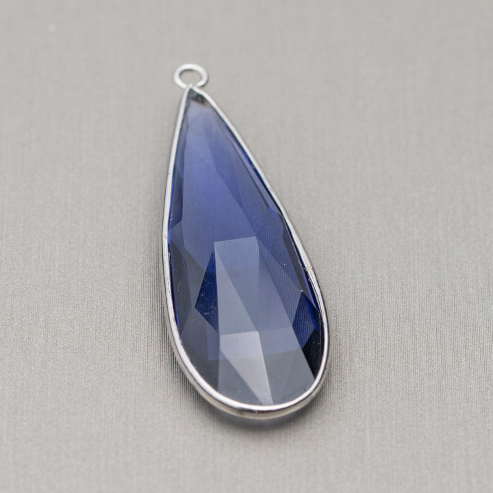 Ciondolo Pendente Di Argento 925 Con Cristalli Zirconia Goccia 14x42mm 2pz Rodiato Viola