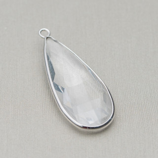 Colgante Colgante De Plata 925 Con Cristales De Zirconia Gota 15x37mm 2 Piezas Rodiada Blanca